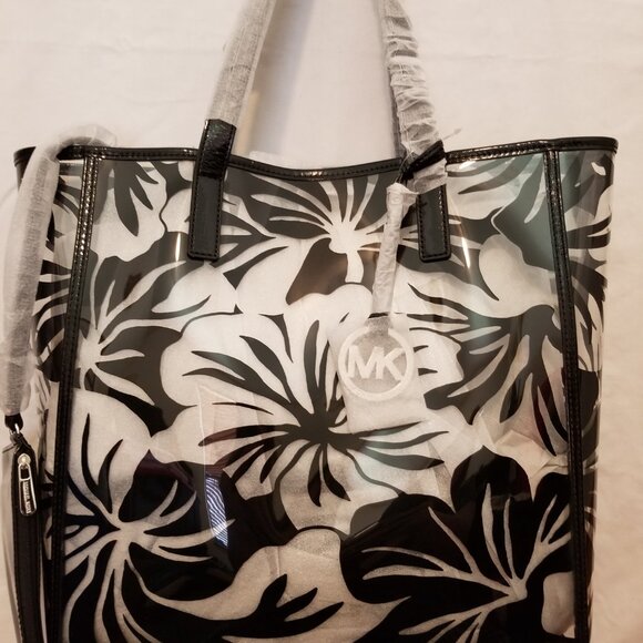 NWT Michael Kors Black/Clear Tropical Beach Bag Tote - Picture 1 of 4